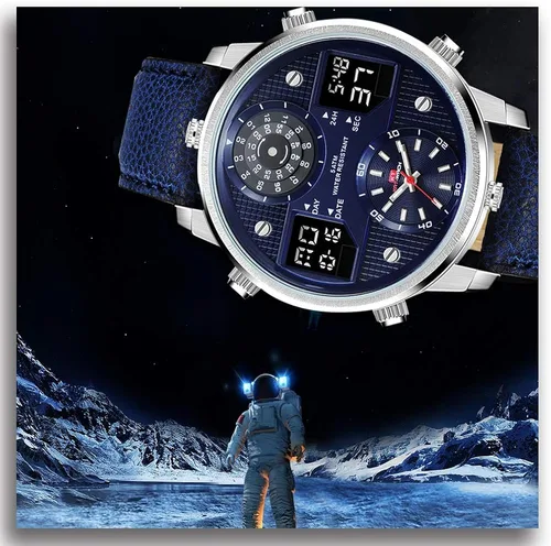 Vista 8 de KAT-WACH Relojes casuales para hombre reloj de cara grande para hombre 1969in reloj tres tiempos caja azul reloj impermeable 5ATM pantalla analógica