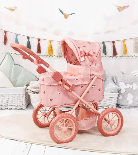 Vista 5 de Bayer Diseño: Cochecito de muñeca Trendy - Rosa y flores - Play Push Cochecito, bolso, mango ajustable, plegable, accesorio para el cuidado
