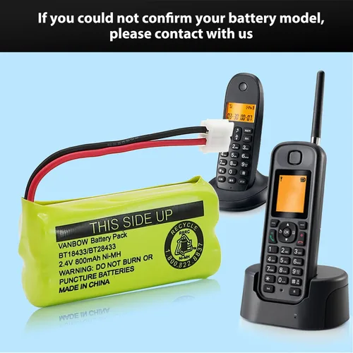 Vista 6 de BT18433/BT28433 2.4V 800mAh Ni-MH Batería inalámbrica para teléfono, también compatible con AT&T BT184342/BT284342 BT8300 BT1011 BT1018 BT1022