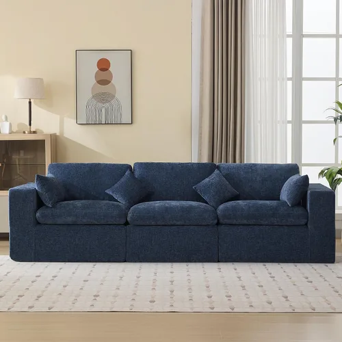 Vista 22 de WUTUTUEE Otomana Cloud de 33.5 pulgadas para sofá modular, cómodo reposapiés tapizado de felpilla con espuma viscoelástica, embalaje totalmente