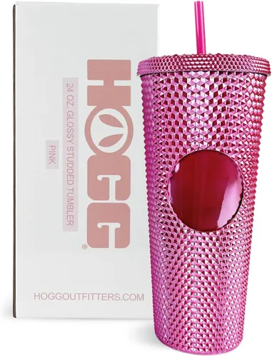 Vista 15 de Hogg Vaso Tachonado de 12 onzas con Tapa y Pajita - Negro, Vaso Reutilizable para Café Helado, Vaso Brillante para Mujeres, Taza de Diamantes