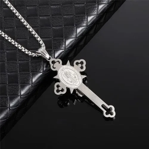Vista 5 de ST.Benedict - Collar con colgante de cruz de poder de protección, collar con colgante de crucifijo de acero inoxidable religión, regalo de joyería
