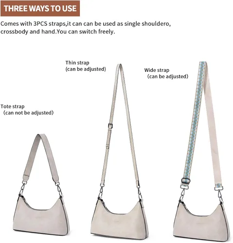 Vista 6 de Caitina Bolso bandolera para mujer, bolsos pequeños de piel vegana, con 3 correas ajustables