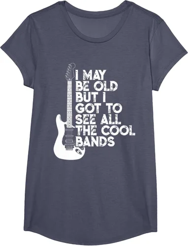 Vista 14 de Camiseta con texto en inglés "I May Be Old But I Got to See All The Cool Bands" Negro