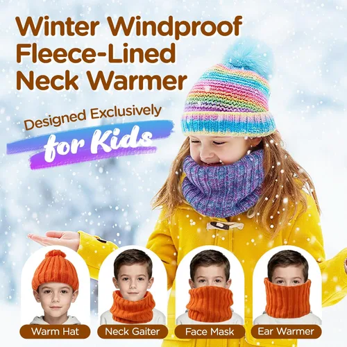 Vista 4 de Wandx Polaina de forro polar para niños y niñas, para invierno, para clima frío, cubierta facial de punto de rayas anchas para niños y niñas