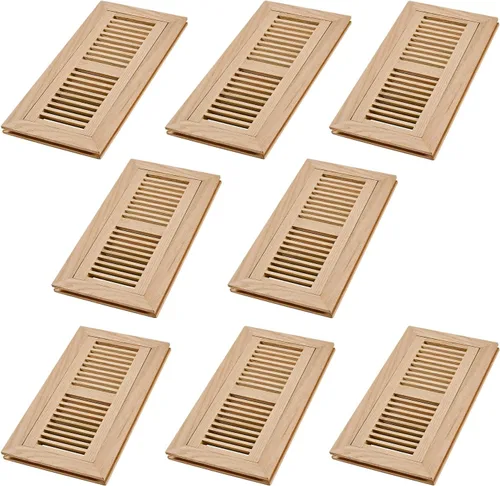 Vista 13 de Paquete de 2 registros de piso de madera dura de roble rojo, ventilación de montaje empotrado, 4 x 10 pulgadas, con amortiguador, sin terminar