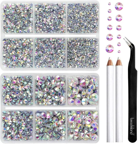 Vista 13 de BEADSLAND Diamantes de imitación termoadhesivos, 6080 piezas de diamantes de imitación azules para manualidades en ropa, 6 tamaños mixtos con lápiz