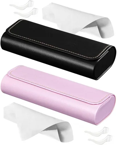 Vista 2 de RayLove Estuche rígido para lentes de sol (paquete de 2), funda para lentes de sol de viaje, funda rígida de cuero para gafas para mujer