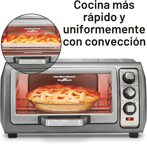 Vista 3 de Horno tostador de convección Hamilton Beach de 6 rebanadas con puerta enrollable de fácil acceso, funciones de horneado, asado y tostado, apagado