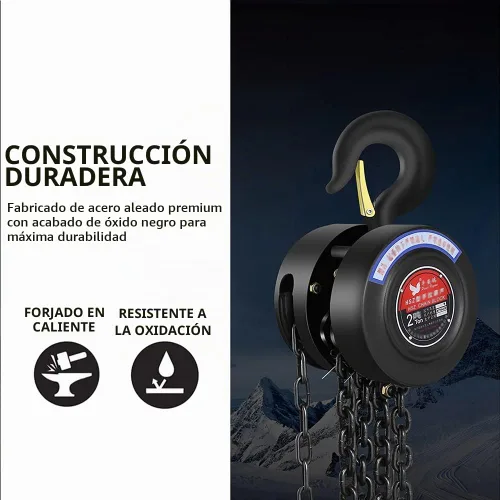 Vista 3 de Polipasto de cadena manual Capacidad de 1 tonelada/2000 libras Elevación de 10 pies 2 ganchos Polipasto de bloque de cadena de acero