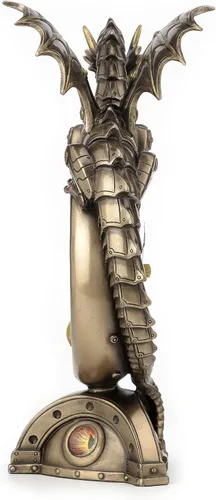 Vista 4 de Veronese Design Reloj de mesa Steampunk con acabado de bronce dragón con relojes móviles