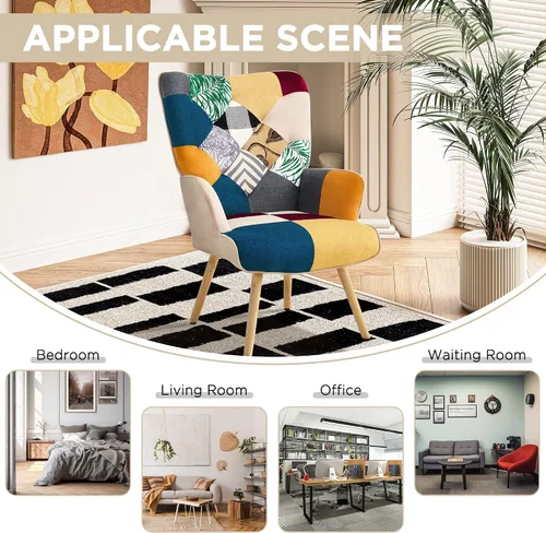 Vista 7 de Silla de Acento, Silla de Sala de Estar, Sillón Moderno de Respaldo Alto, Sillas de Lectura de Patchwork Colorido para Dormitorio, Silla de Descanso