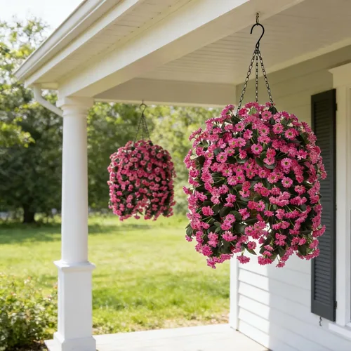 Vista 5 de INXUGAO Cestas Colgantes de Flores Artificiales para Decoración de Exteriores e Interiores, Flores de Margaritas Artificiales Arbustos Plantas