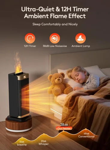 Vista 4 de Calentadores de espacio para uso en interiores, calentador de espacio portátil con humidificador/luz ambiental, calentadores eléctricos seguros