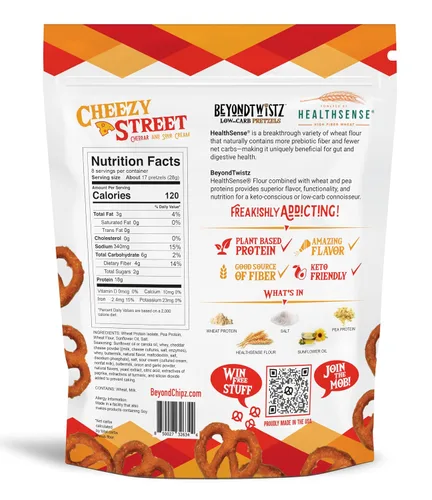 Vista 2 de BeyondTwistz Pretzels Bajos en Carbohidratos, Cheezy Street, Amigables con Keto, 2g de Carbohidratos Netos, 18g de Proteína, Enriquecidas con Fibra