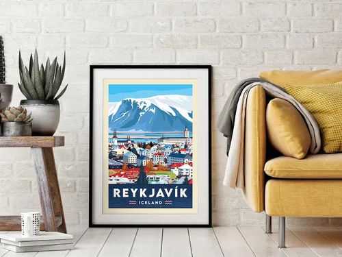 Vista 5 de Reykjavík - Póster de viaje de Islandia Reykjavík para decoración de pared de Reykjavík, ilustración de viaje, póster de Islandia, día de San