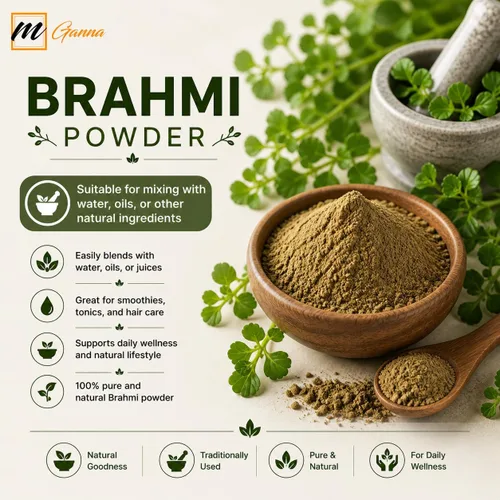 Vista 4 de Brahmi Powder 100% puro y natural, 0.22 libras / 100 GMS Polvo de Bacopa Monnieri para cabello y salud