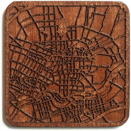 Vista 126 de Posavasos Amsterdam Map by O3 Design Studio, 1 pieza, posavasos de madera Sapele con mapa de la ciudad, hecho a mano, varias ciudades opcionales