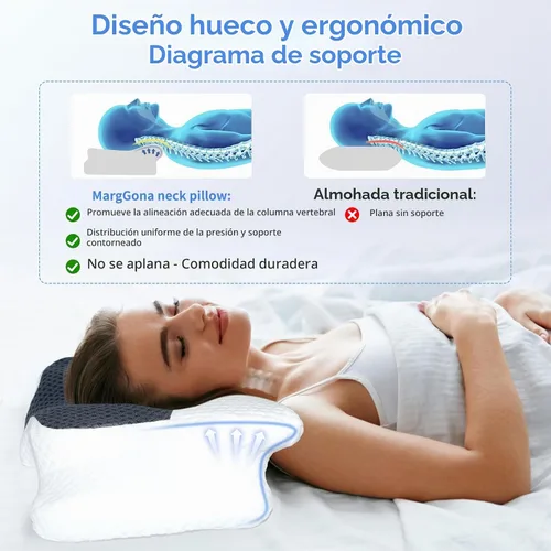 Vista 7 de Almohada cervical para el cuello para aliviar el dolor, almohada de cama de espuma viscoelástica de diseño hueco para dormir de lado y de espalda