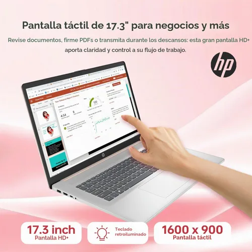 Vista 5 de HP Essential 17t, laptop de negocios, pantalla táctil HD+ de 17.3", Intel Core i7-1355U, 16 GB RAM, 1 TB SSD, cámara web, HDMI, teclado