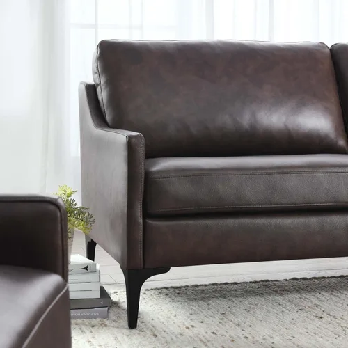 Vista 5 de Modway Sofá Corland de cuero y metal de estilo moderno en acabado marrón