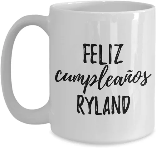 Vista 9 de Feliz Cumpleanos Ryland Mug Spanish Happy Birthday Personalized Name Gift Coffee Tea Cup 11 oz