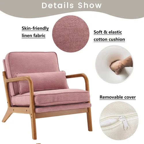 Vista 4 de Silla decorativa para sala de estar, sillón tapizado moderno de mediados de siglo con almohada, sillón de lectura, cómoda silla decorativa