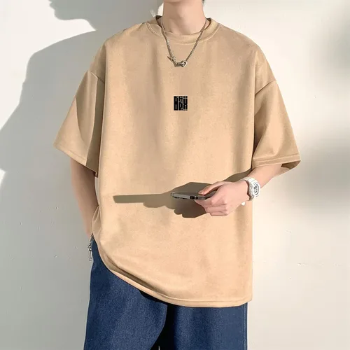 Vista 4 de Camiseta de manga corta con cuello redondo para hombre, ropa de calle Harajuku