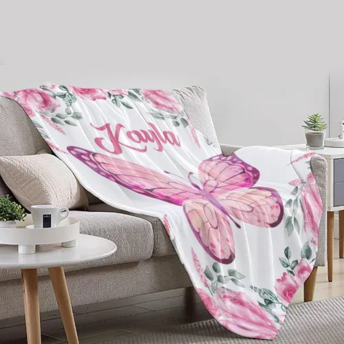 Vista 8 de Manta de mariposa personalizada con texto, manta de franela personalizada con nombre, para niños, perros y gatos, regalo de 30 x 40 pulgadas, XS