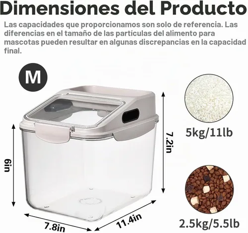 Vista 7 de Fhiny Contenedor de almacenamiento de alimentos para perros de 5.5LB, contenedor hermético para premios para mascotas, barriles translúcidos