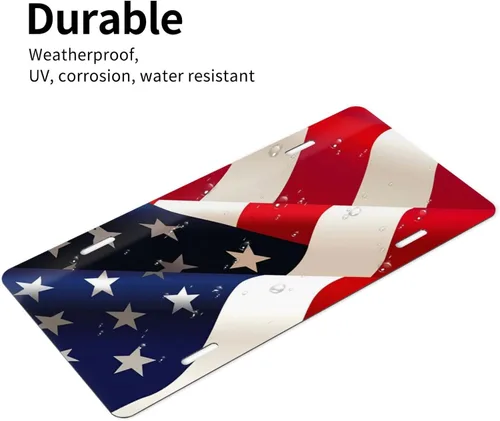 Vista 6 de Placa de matrícula patriótica con bandera americana, estrellas y rayas de aluminio, cubierta de placa de matrícula delantera para automóvil