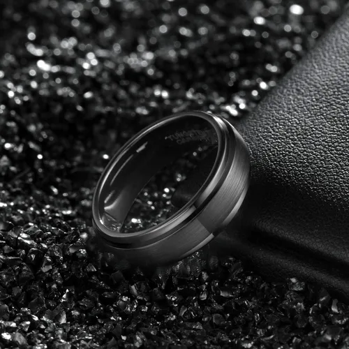 Vista 3 de TRUMIUM - Anillo de boda de carburo de tungsteno de 1564 y 516 de pulgada, para hombres y mujeres, con borde escalonado, grabado en inglés I Love
