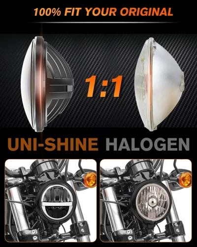 Vista 3 de UNI-SHINE Faro LED para motocicleta de 5.75 pulgadas, 5-3/4 pulgadas, aprobado por DOT, con DRL de haz alto y bajo, Plug and Play, faro clásico