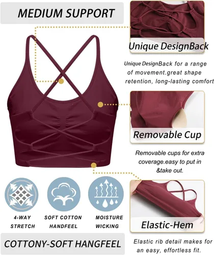 Vista 5 de RUNNING GIRL Sujetadores deportivos para mujer, sexy, espalda cruzada, sin costuras, acolchado, brasier deportivo con soporte medio con almohadillas