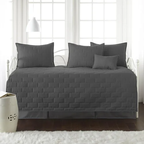 Vista 10 de Juego de funda para sofá cama de tamaño individual, 6 piezas, fundas a 1 - Hojas Botánicas Gris