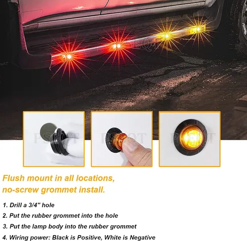 Vista 6 de PSEQT Luces LED de marcador de remolque de 3/4 pulgadas, indicadores de espacio lateral, luz trasera, impermeable, para remolque, camión, autobús