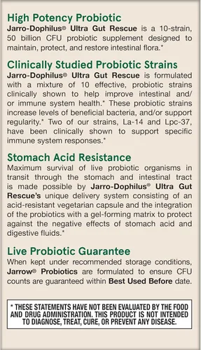 Vista 9 de Jarrow Formulas Jarro-Dophilus Ultra Gut Rescue - 50 mil millones de UFC por porción - Probióticos restauran, protegen y mantienen la flora