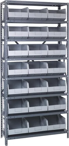 Vista 108 de Quantum QSBU-245BK Heavy Duty Shelving Unit with (7) Shelves and (24) QUS245 Black Bins for Garage Warehouse Storage Distribution 400 lb Load