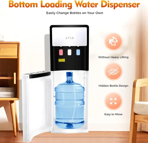 Vista 3 de Dispensador de agua de carga inferior para botella de 5 galones, enfriador de agua blanco caliente/frío/ambiente con capacidad de 1.32 galones/h