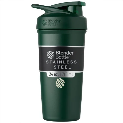 Vista 19 de BlenderBottle Strada Shaker Cup - Botella de agua aislada de acero inoxidable con batidor de alambre, 24 onzas, color negro
