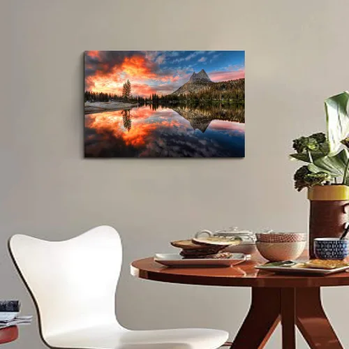Vista 3 de Inpraradiso - Lienzo de Arte de Pared de Naturaleza: Cuadro Panorámico de Paisaje de Lago de Montaña, Árboles del Bosque, Impresión Artística