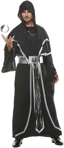 Vista 4 de EraSpooky Disfraz de hechicero medieval de brujo para hombre, disfraz de Halloween, bata de sacerdote para cosplay