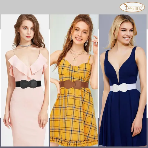 Vista 3 de JASGOOD Paquete de 3 cinturones elásticos para mujer para vestido, cinturones elásticos anchos vintage