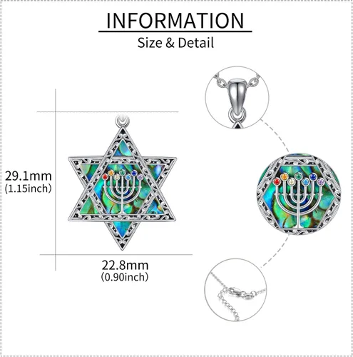 Vista 4 de URONE Star of David Necklace Sterling Silver Star of David Abalone ShellMoss Agate Pendant Necklace Jewish Star Jewelry Gifts for Women