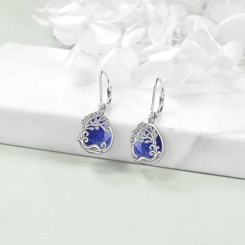 Vista 201 de Aretes colgantes con forma de lágrima de filigrana de piedra lunar de plata de ley 925 con cierre de palanca para mujer, regalos de joyería
