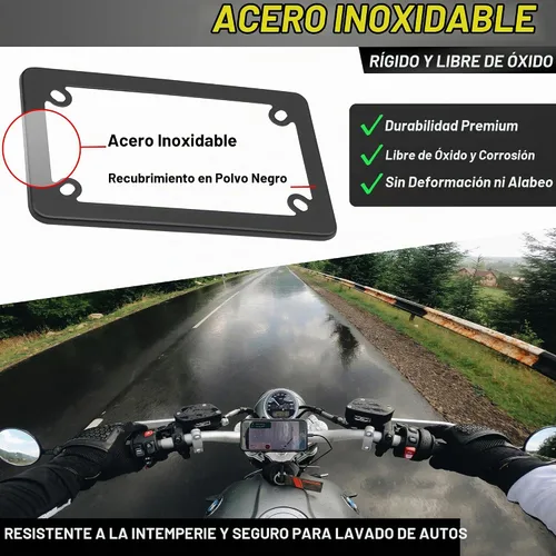 Vista 5 de Marco de metal negro para placa de motocicleta, soporte para placa, portaplacas para moto