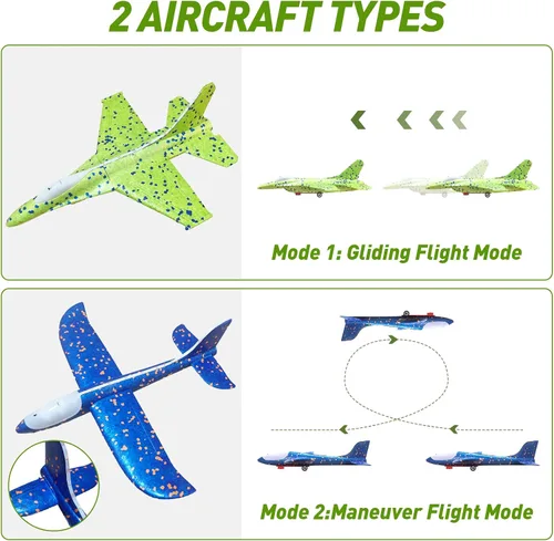 Vista 4 de Paquete de 3 juguetes lanzadores de aviones, espuma LED de 13.2 pulgadas 2025 caza F-15 Eagle y avión planeador catapulta para niños, juguetes