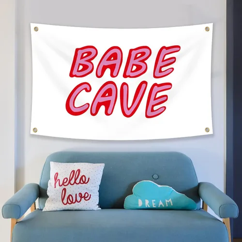 Vista 5 de Bandera de cueva de bebé de 3 x 5 pies, divertido póster duradero, bandera de pared de cueva de hombre con 4 ojales de latón. Esta hermosa bandera