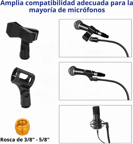 Vista 2 de Soporte para Micrófono, Soportes de Micrófono de Brazo Trípode con Cuello de Cisne, Soporte de Micrófono de Altura Ajustable de 24" a 67" con 2