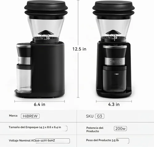 Vista 8 de HIBREW G3 - Molinillo de café eléctrico, rebaba cónica de 1.575 pulgadas con 31 ajustes ajustables, soplador de aire antiestático y de doble capa